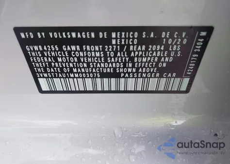 2021 Volkswagen Golf Gti 2.0T Autobahn/2.0T S/2.0T Se из США, поврежденный, VIN 3VW5T7AU1MM003075